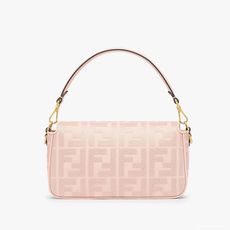 Vintage HOT Fendi Baguette FF Medium In Laser Motif with Cut Strap Bag Pink Canvas 0825